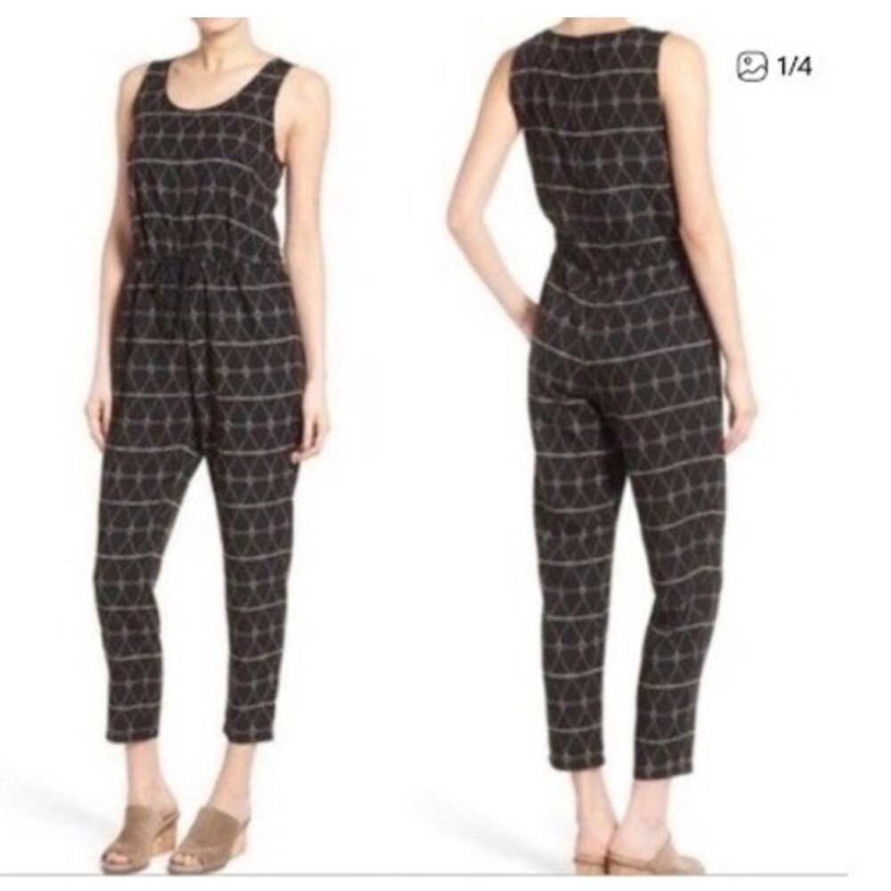 Madewell Diamond Dot Tank Jumpsuit Womens Medium Black White Geometric Casual